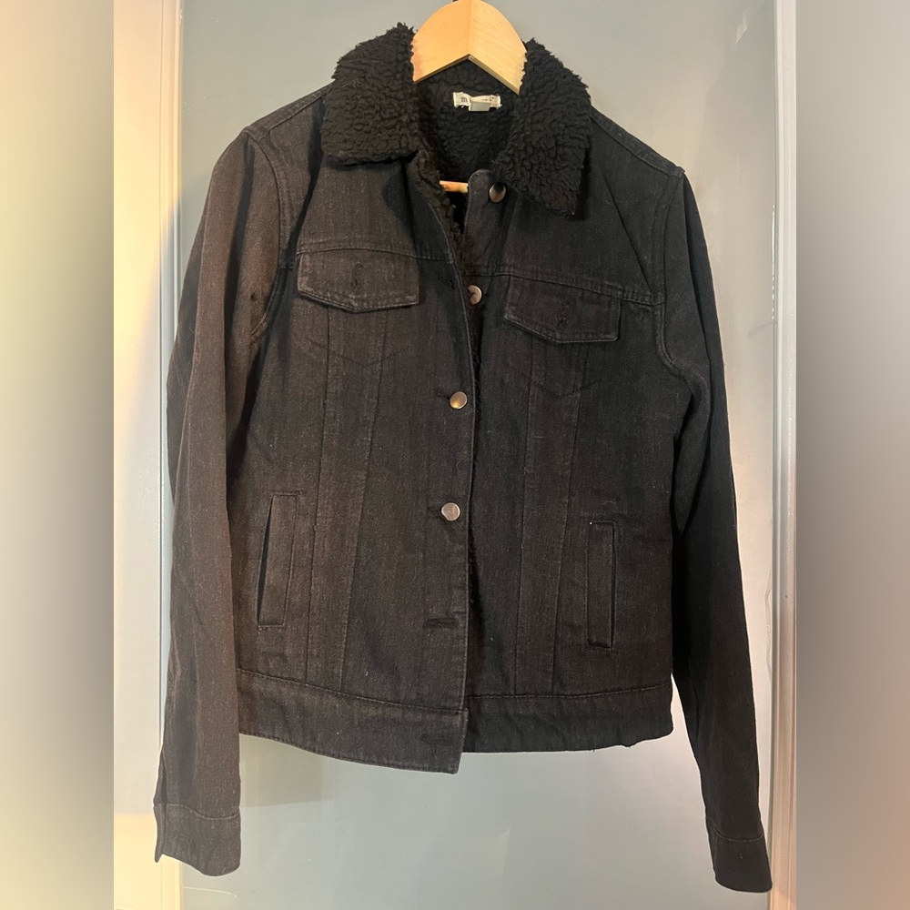 Black Denim Jacket with Shearling Lining